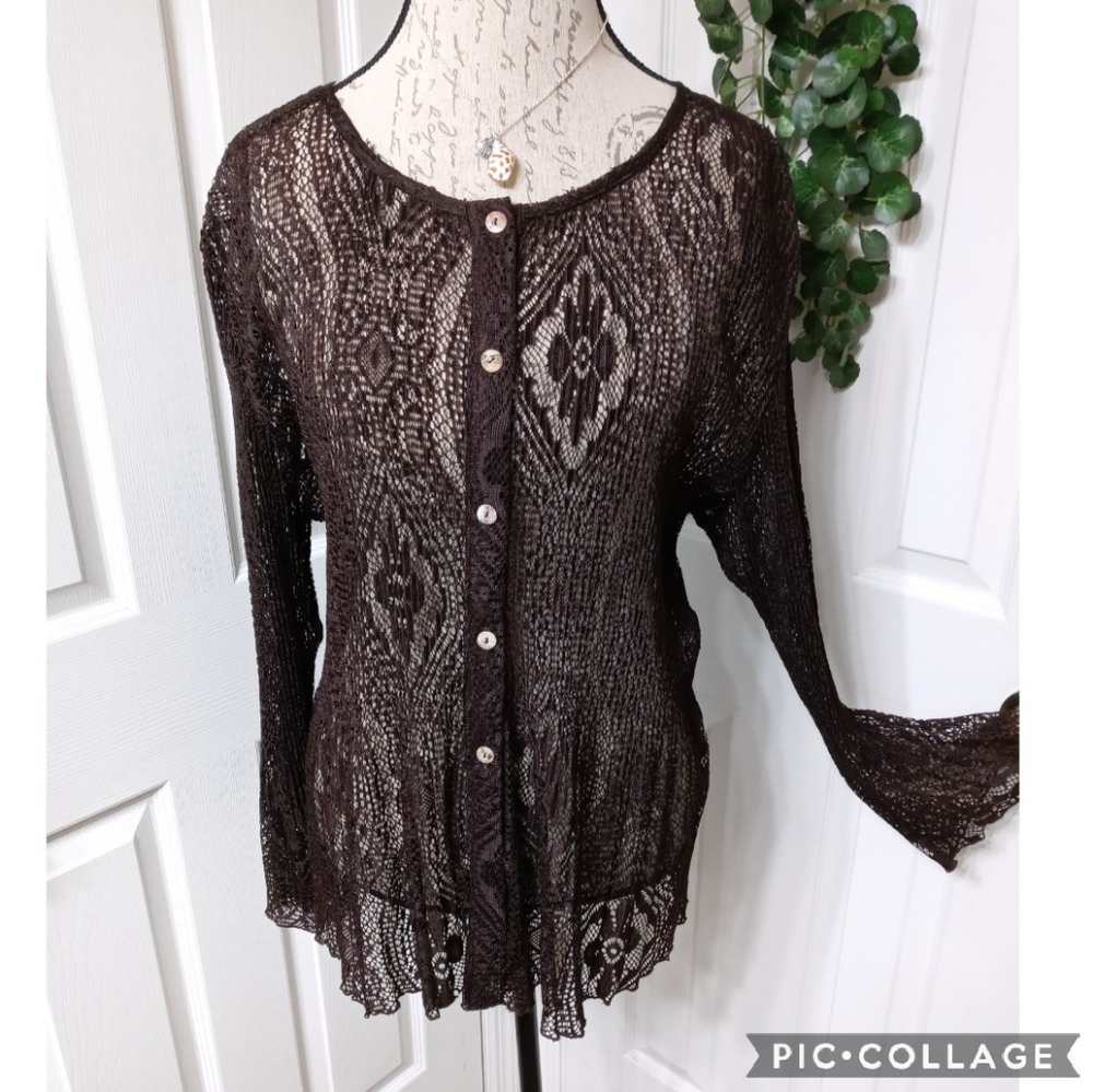 Coldwater Creek Brown Lace Blouse Size XL